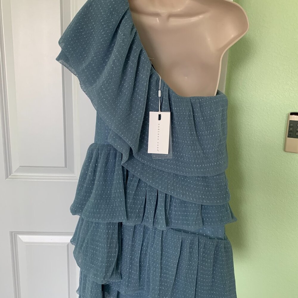 One-Shoulder Blue Ruffle Dress - Picture 9 of 15